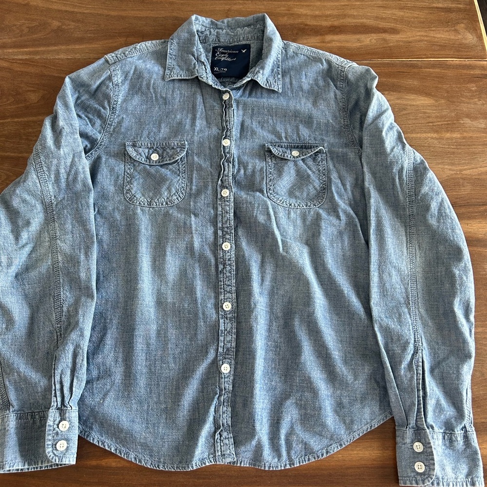 American Eagle Outfitters Light Denim Button-Down Shirt